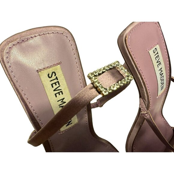 Steve Madden Aislinn Lilac Satin Strappy Rhinestone Detail Slip-On Sandals 6.5M - Picture 3 of 11